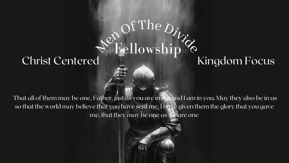 Knight in armour kneeling with sword in hand-Men of the Divide Fellowship